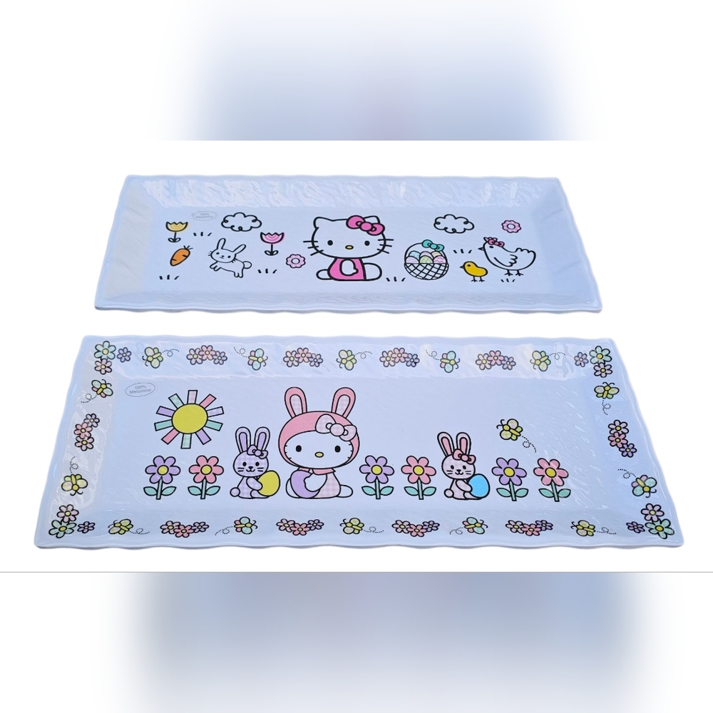 Hello Kitty - 2x Easter Bunny 100% Melamine Large Platter Serving Plates 19"x8" - Picture 1 of 5